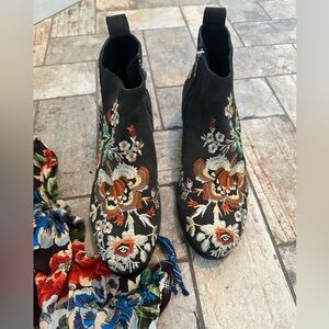 Johnny Was Embroidered Grey Suede Booties